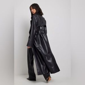 NA-KD x Angelica Blick Faux Leather Buckle Detail PU Trenchcoat Size 40